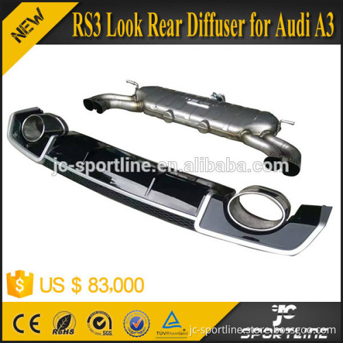 PP+304 Steel RS3 Look Tail Exhaust Rear Diffuser for Audi A3 8V Sportback 13-16 (FIT: A3 base only)